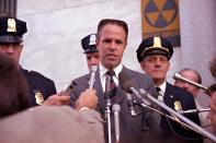 <p>Former presidential advisor H.R. Haldeman is seen outside the new Senate office building where he appeared before a special committee investigating the Watergate matter, May 4, 1973, in Washington. (Photo: Paul Vathis/AP) </p>