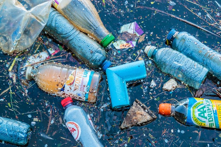 <span class="caption">A future where floating robots powered by plastic-eating bacteria could tackle ocean waste.</span> <span class="attribution"><a class="link " href="https://www.shutterstock.com/image-photo/amsterdam-netherlands-march-27-2017-plastic-619321145?src=hYHxmUUwluTCGV1ZtDTetA-1-1" rel="nofollow noopener" target="_blank" data-ylk="slk:Shutterstock;elm:context_link;itc:0;sec:content-canvas">Shutterstock</a></span>