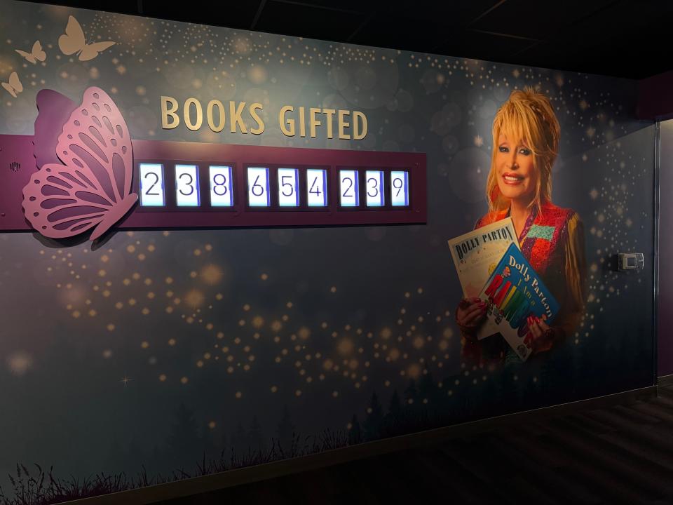 A live counter in Songteller tracks the number of books Parton's Imagination Library has distributed to kids.