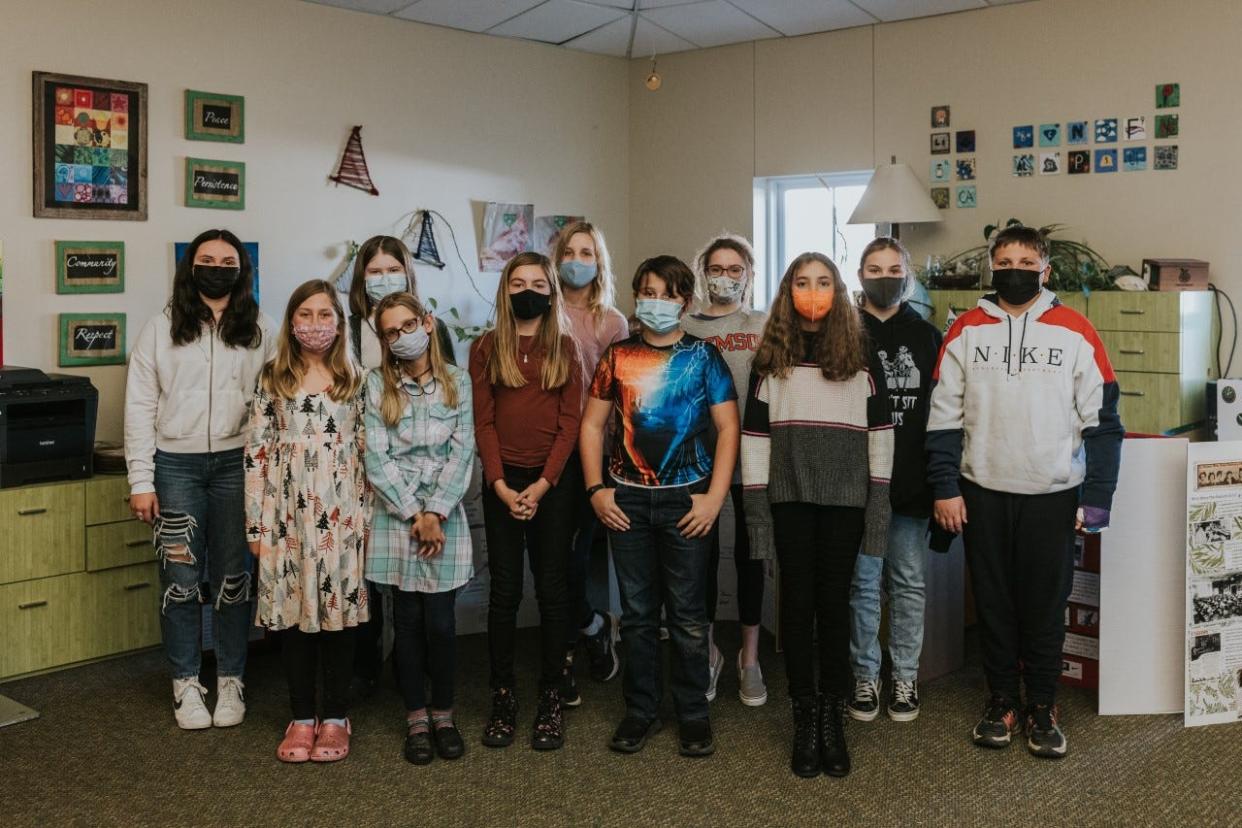 Meadow Montessori History Fair winners are (front row, from left): Macie Wear, Kira Mayes, Mirra Bodi, Liam Bednarz, Lillian Nasr; Jack Hopps-Zunk; (back row): Carolyn LaVoy, Gwyneth Culbertson, Grace Schall, Lauren Grachek, Addison Branham. Dani Pienta is not pictured.