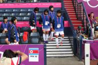 <p>After an awkward flag mix-up, in which <a href="https://www.sportskeeda.com/football/flag-blunder-delays-north-korea-football-game" rel="nofollow noopener" target="_blank" data-ylk="slk:the South Korean flag was shown next to the North Korean women's soccer team in a video package;elm:context_link;itc:0;sec:content-canvas" class="link ">the South Korean flag was shown next to the North Korean women's soccer team in a video package</a>, the North Korean team was upset. They refused to play for an hour, delaying the start of their match against Colombia.</p>