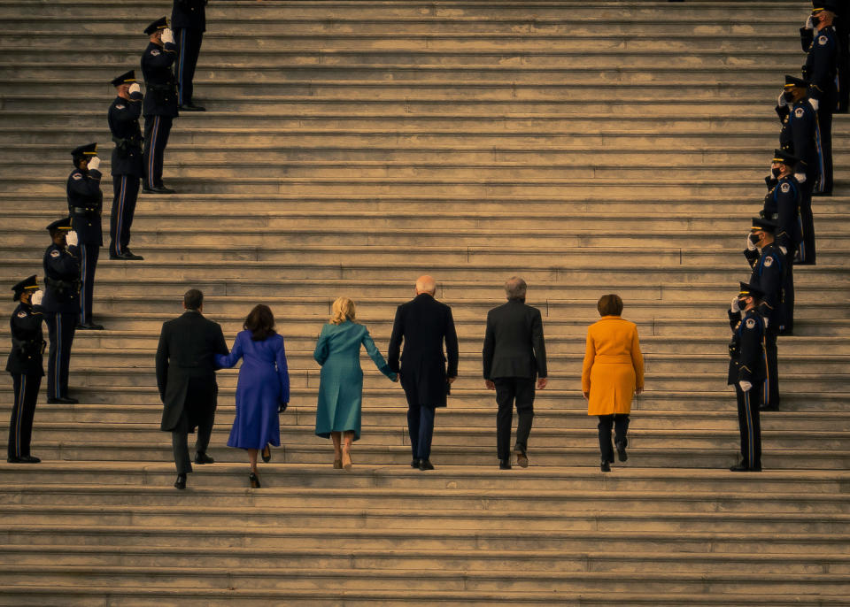 President-elect Joe Biden and Vice President-elect Kamala Harris arrive at the East Front steps of the U.S. Capitol prior the 2021 Presidential Inauguration.<span class="copyright">Dina Litovsky for TIME</span>