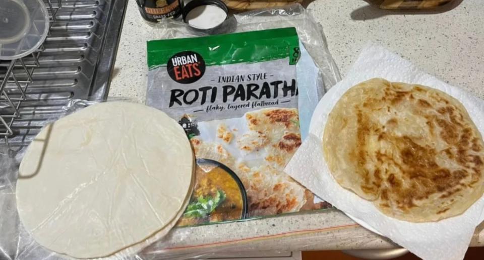 The 8-pack of Indian style Roti Paratha from Aldi sells for $4.29. Photo: Facebook/Aldi Mums