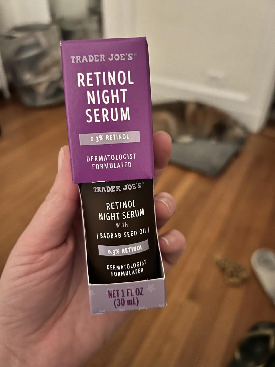 A box of Trader Joe's night serum retinol