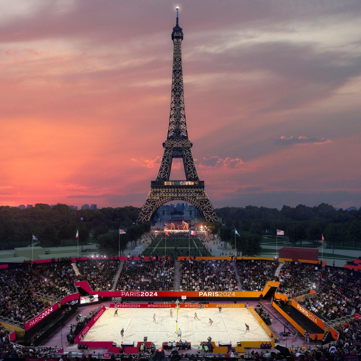 Paris 2024 Summer Olympic Games Eiffel Tower beach volleyball