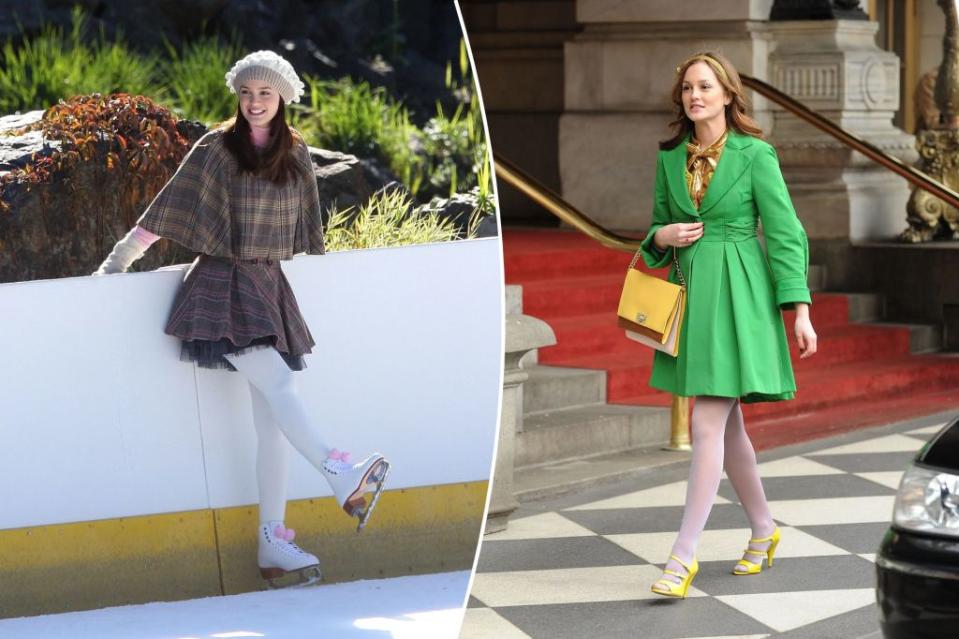 Leighton Meester’s iconic character Blair Waldorf from the CW’s “Gossip Girl” was wearing white tights as early as 2008. Images: Getty