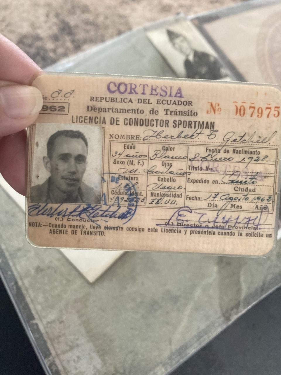 Retired Sgt. 1st Class Herbert Getchel, who was an engineer and heavy equipment driver in the Army, obtained a South American driver's license in 1962.