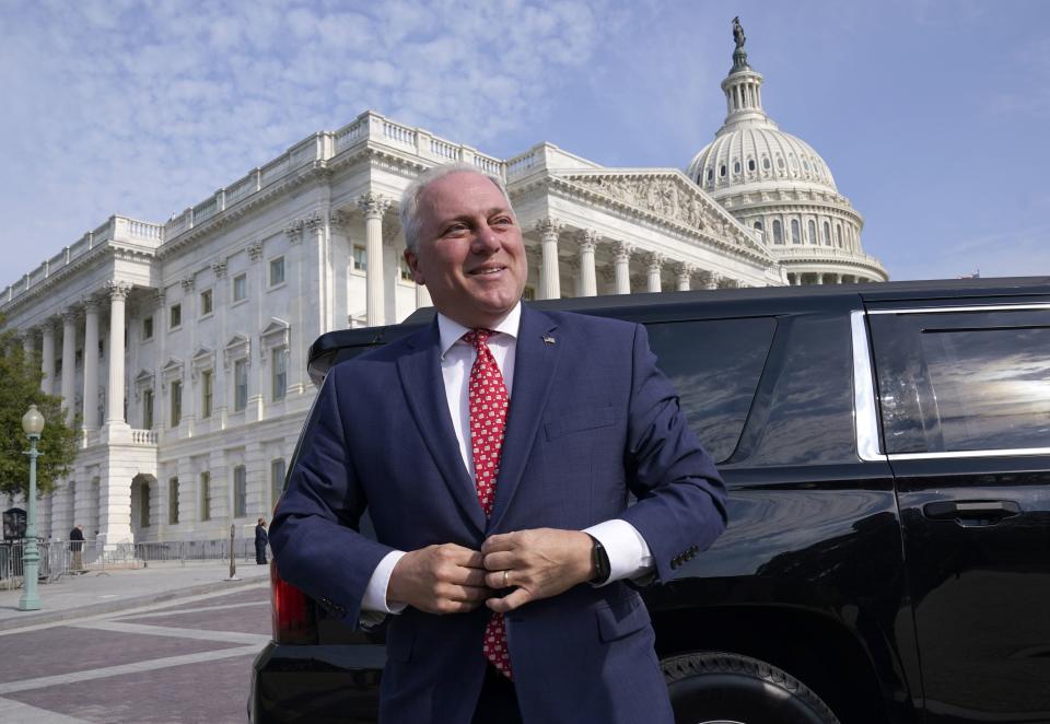 House Minority Whip Steve Scalise, R-La., arrives to meet with members at the Capitol in Washington, July 22, 2021.