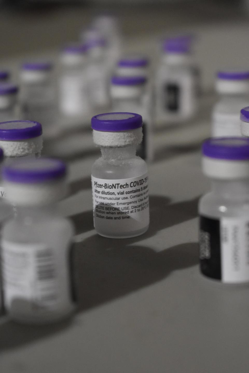 A file photo of vials of the Pfizer vaccine.