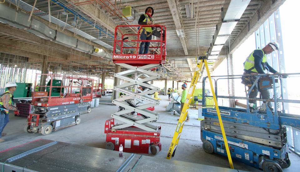 Construction continued Wednesday, April 27, 2022, at the site of CaroMont Regional Medical Center-Belmont on Beatty Drive.