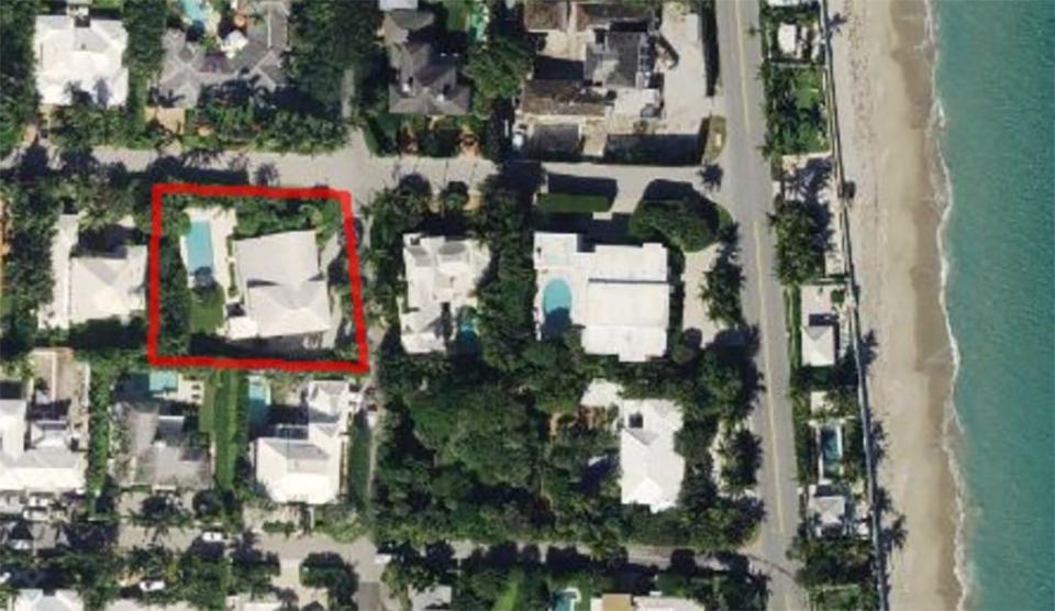 An aerial photo shows a house outlined in red at 1186 N. Ocean Way and its proximity to the Atlantic Ocean. The property just changed hands after being owned by the same family for more than 35 years.