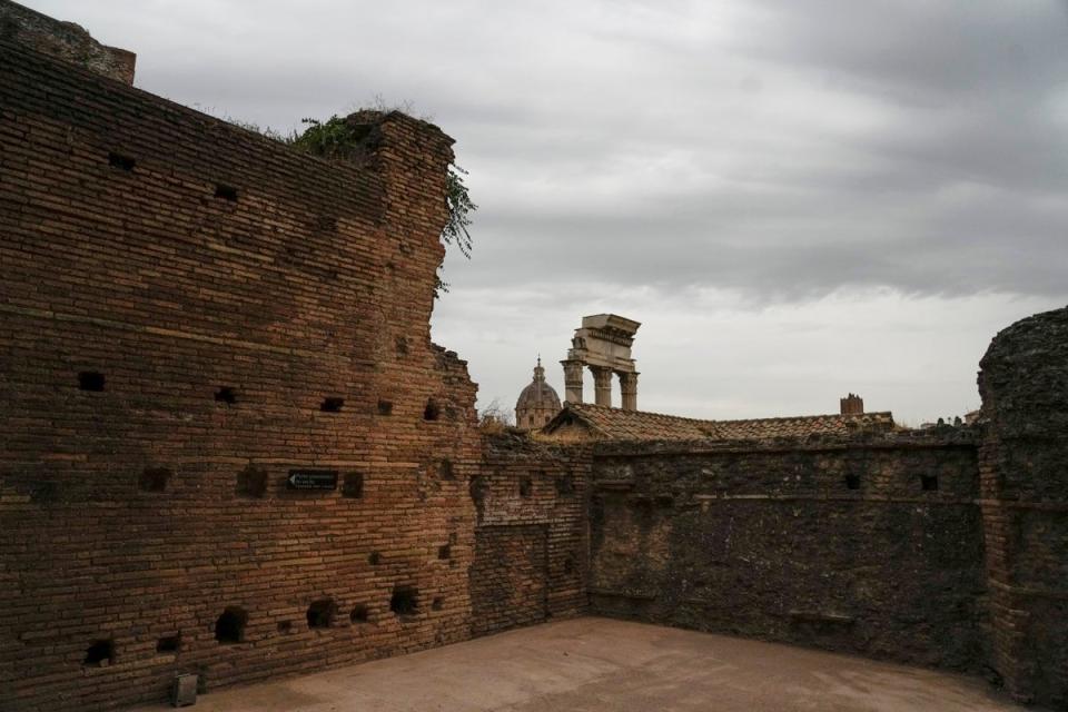The walls of the newly restored domus Tiberiana, one of the main imperial palaces, on Rome’s Palatine Hill (AP)
