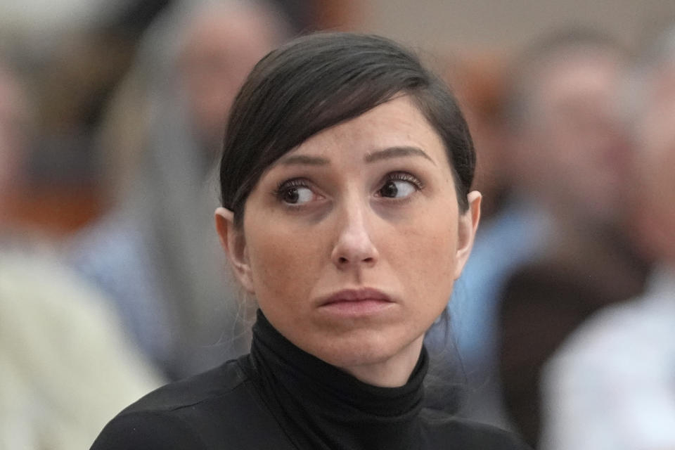 Kouri Richins, a Utah mother of three, who wrote a children's book about coping with grief after her husband's death and was later accused of fatally poisoning him, looks on during a hearing Wednesday, May 15, 2024, in Park City, Utah. (AP Photo/Rick Bowmer, Pool)