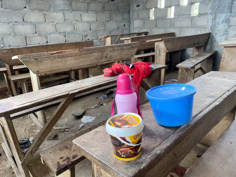 An empty clasroom is seen following a shooting at a school in Kumba