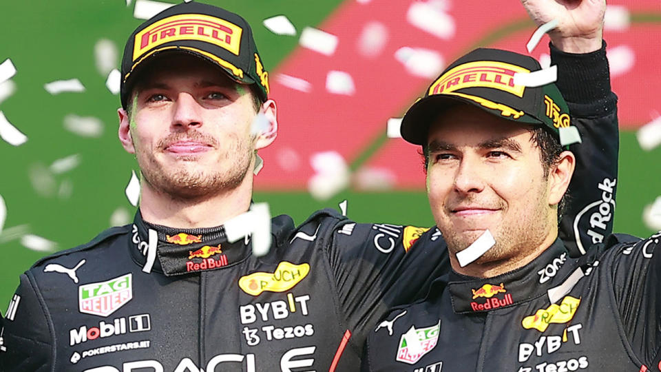 Red Bull drivers Max Verstappen and Sergio Perez will have to work through tension that erupted at the Brazilian GP. (Photo by Cesar Gomez/Jam Media/Getty Images)