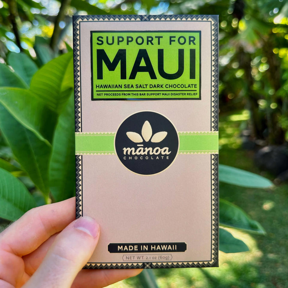 <p><a href="https://manoachocolate.com/products/support-maui-bar" rel="nofollow noopener" target="_blank" data-ylk="slk:Shop Now;elm:context_link;itc:0;sec:content-canvas" class="link ">Shop Now</a></p><p>Support Maui Bar </p><p>manoachocolate.com</p><p>$15.00</p>