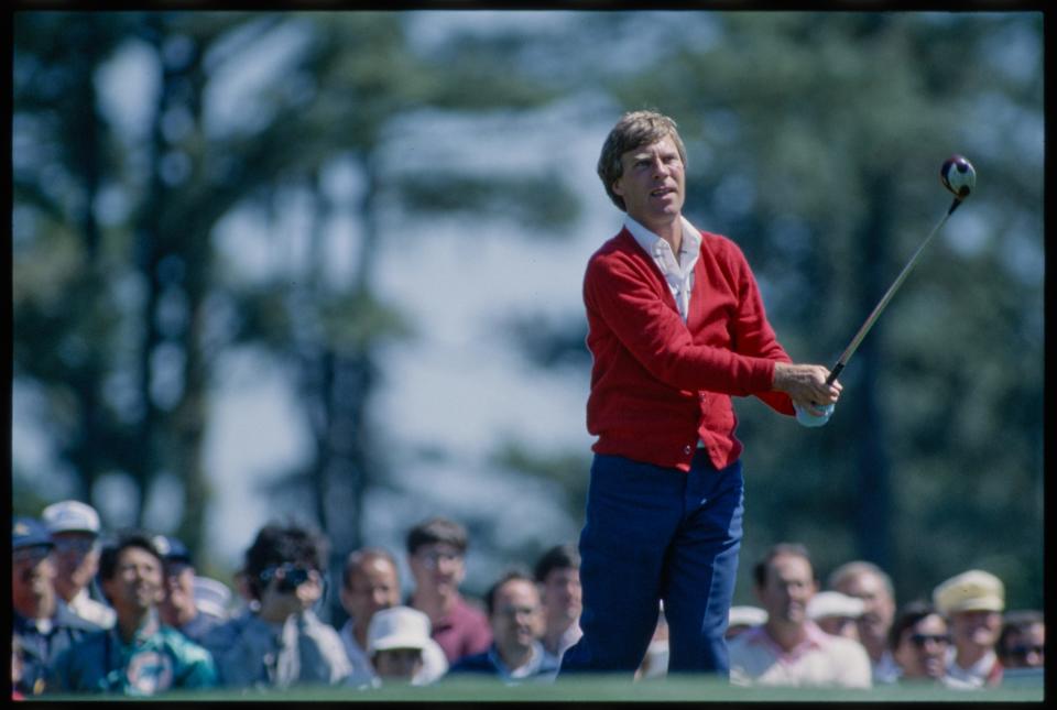 Ben Crenshaw watches a drive during the 1985 Masters at Augusta National. Crenshaw, an Austin native, won two national titles at Texas before embarking on a professional career that included 19 PGA Tour titles and two Masters victories.
