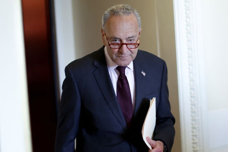 U.S. Senate Majority Leader Schumer holds a news conference to tout a drug pricing, energy and tax bill at the U.S. Capitol in Washington