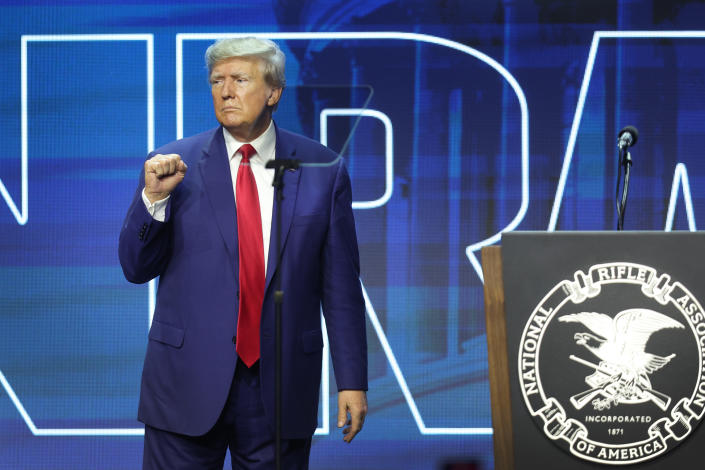 Former President Donald Trump onstage at the NRA-ILA Leadership Forum.