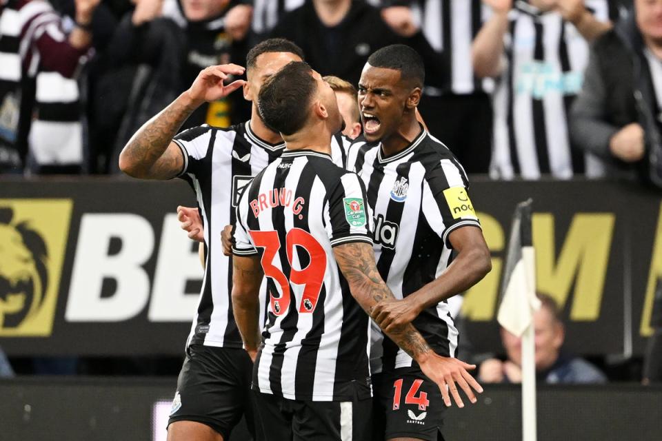 Newcastle players celebrate after Alexander Isak’s winnning goal (Getty Images)