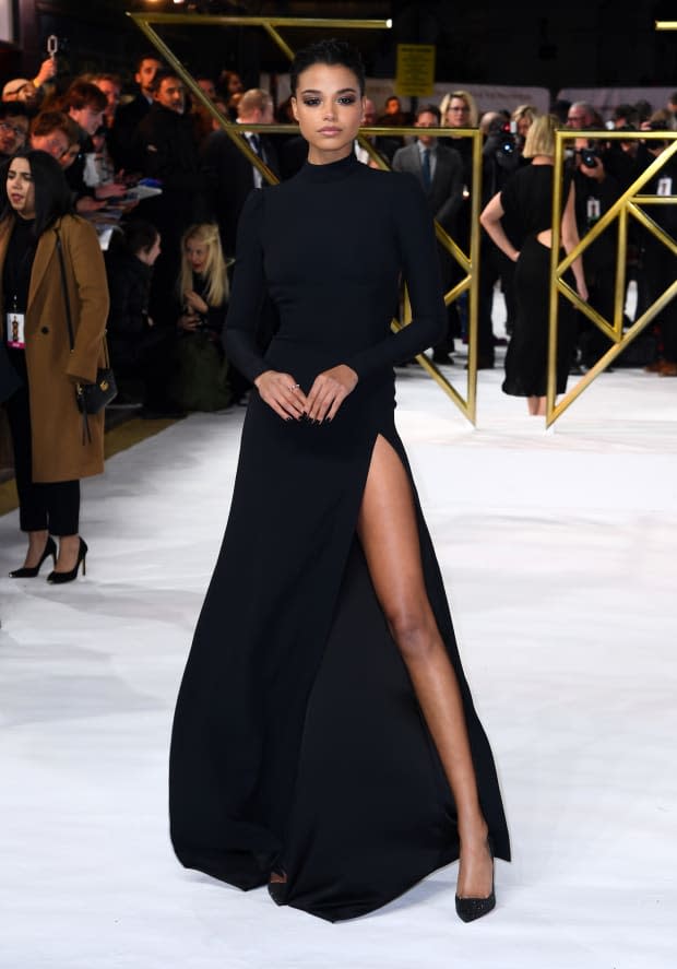 Ella Balinska in custom Prada at the "Charlie's Angels" London premiere on Wednesday. Photo: Gareth Cattermole/Getty Images