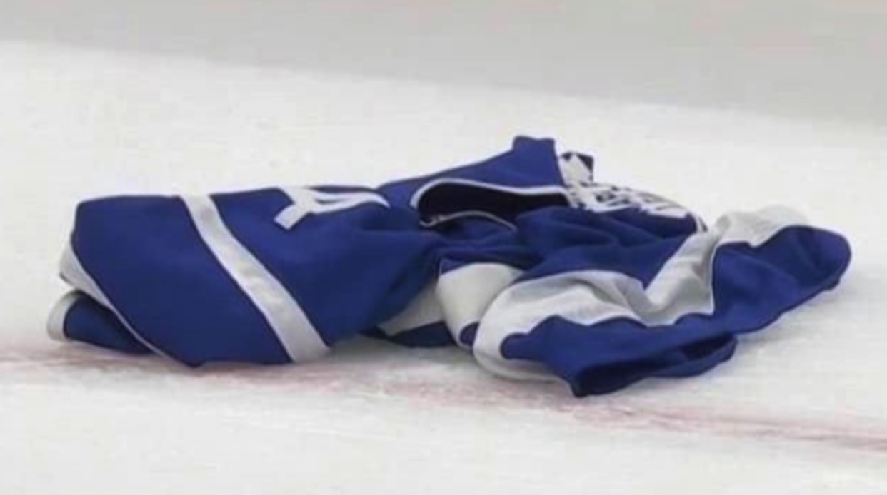 Some Maple Leafs fans are already in midseason, sweater-chucking form after Toronto's third loss in five games to open the 2021-22 campaign.  (Photo via Twitter)