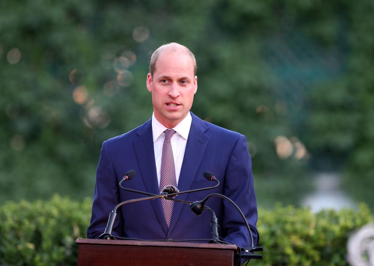 A photo of Britain's Prince William giving a speech during a birthday party in honour of his grandmother, Queen Elizabeth II, at the residence of the British ambassador in the Jordanian capital Amman on 24 June, 2018.