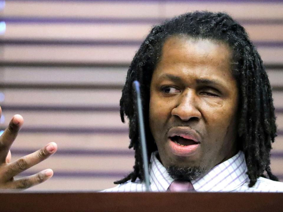 Markeith Loyd testifies on his own behalf in his murder trial at Orange Circuit Court, in Orlando, Florida, 14 October 2019: AP