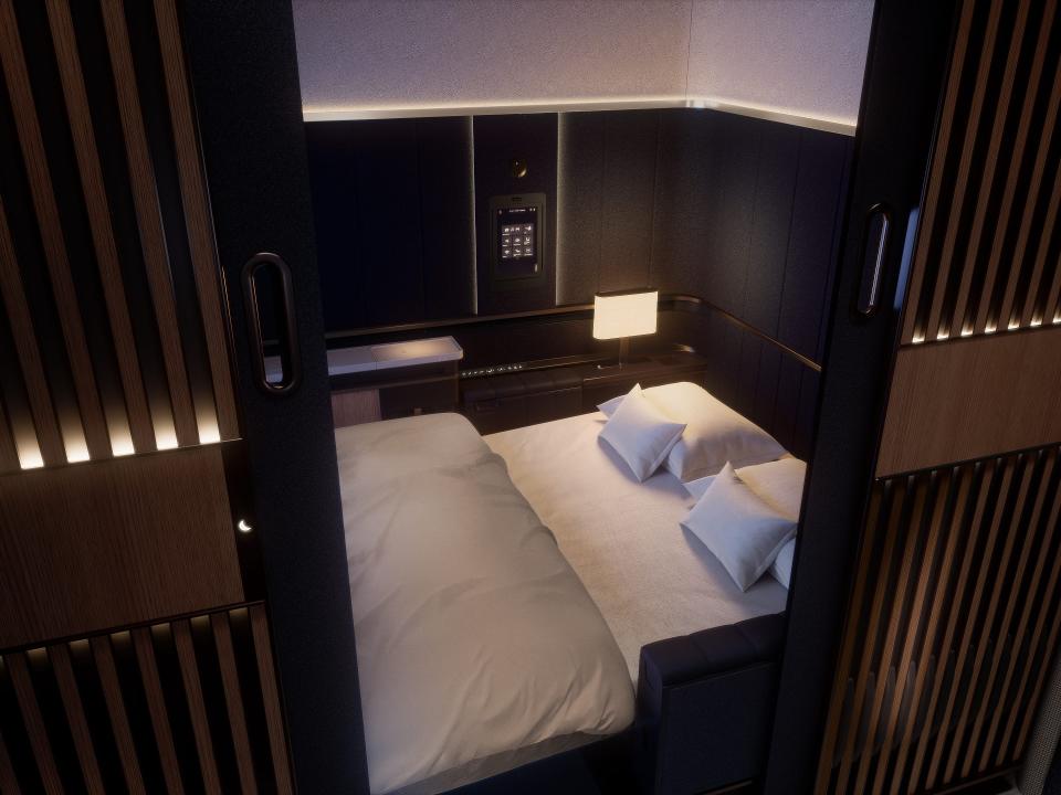 Lufthansa new Allegris first-class suites: Interior photo showing a double bed