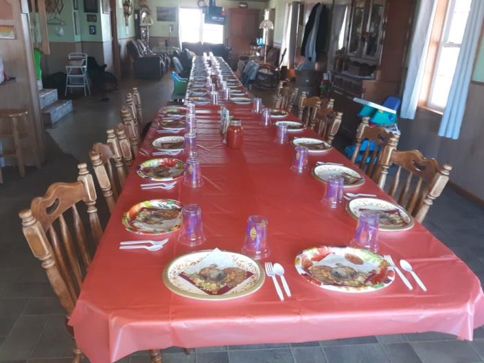 Lovina Eicher's Thanksgiving table was set for dinner for 36 people.