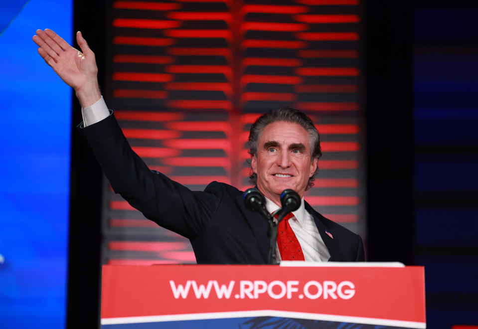 Republican presidential candidate North Dakota Governor Doug Burgum speaks during the Florida Freedom Summit held at the Gaylord Palms Resort on November 04, 2023 in Kissimmee, Florida.  / Credit: Joe Raedle / Getty Images