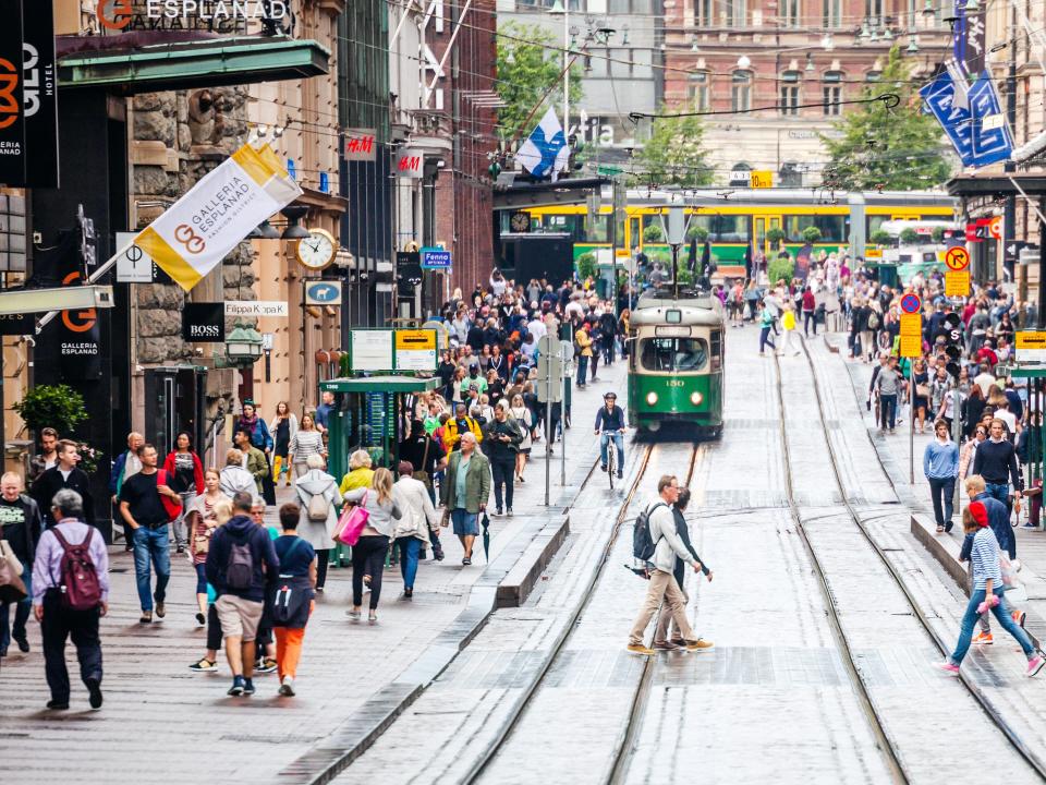 A busy street in Helsinki, Finland
