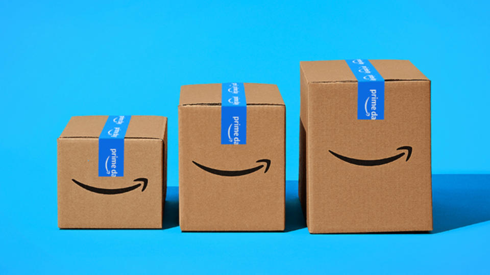 Amazon boxes on a blue background