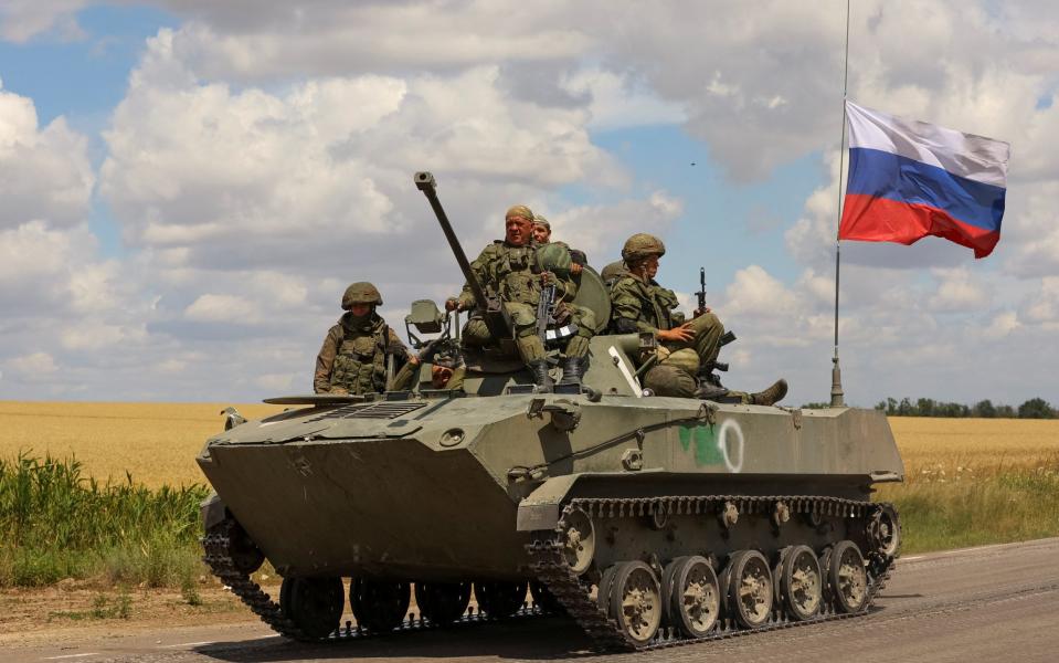 Part of an armoured convoy of Russian troops driving into Ukraine's Zaporizhzhia region - REUTERS/Alexander Ermochenko