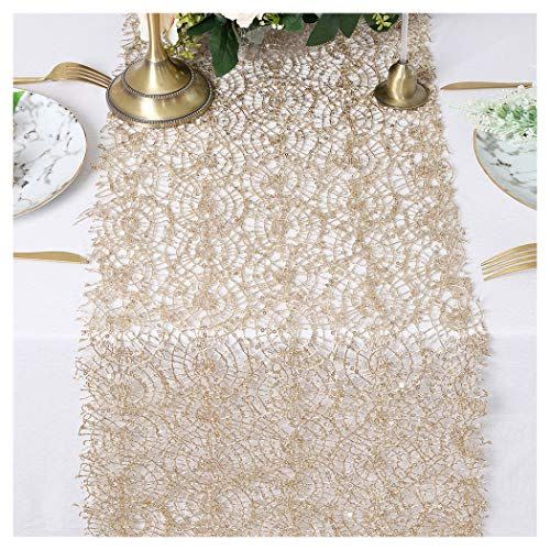 11) QueenDream Glitter Champagne Gold Sequin Mesh Table Runner