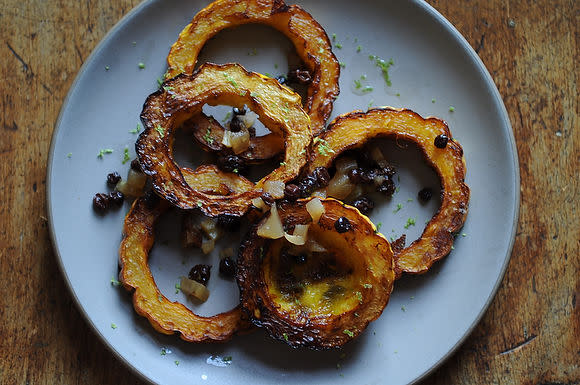 Crispy Delicata Rings with Currant, Fennel, and Apple Relish