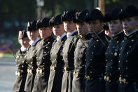 <p>Students of the Ecole Polytechnique (French Special Military school of Polytechnique) take part in Friday’s Bastille Day celebrations and military parade on the Avenue des Champs-Elysees on July 14, 2017 in Paris, France. (Photo: Thierry Orban/Getty Images) </p>