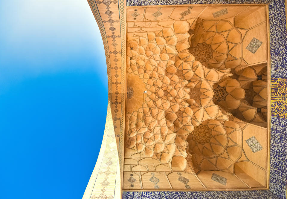 A portion of the ceiling of the Masjed-e Jameh mosque, a UNESCO World Heritage site&nbsp;in Isfahan, Iran. (Photo: Smartshots International via Getty Images)