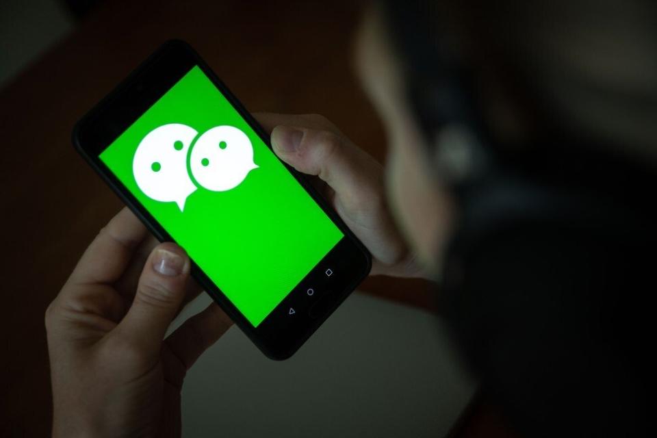 The logo for Tencent Holdings&#x002019; WeChat super app is seen on a smartphone in Hong Kong on August 7. Photo: Bloomberg