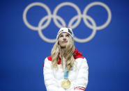 Medals Ceremony - Snowboarding - Pyeongchang 2018 Winter Olympics - Women's Big Air - Medals Plaza - Pyeongchang, South Korea - February 22, 2018 - Gold medalist Anna Gasser of Austria on the podium. REUTERS/Kim Hong-Ji