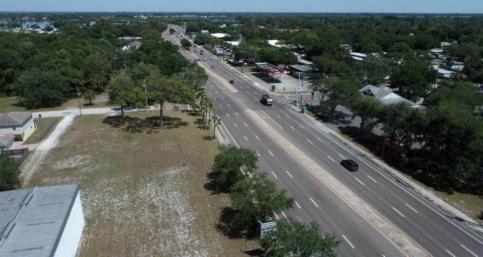 An aerial photo taken on April 17, 2024, shows the property at 2229 Manatee Ave. E. in Bradenton where Bradenton officials will build a new $7.9 million fire station.