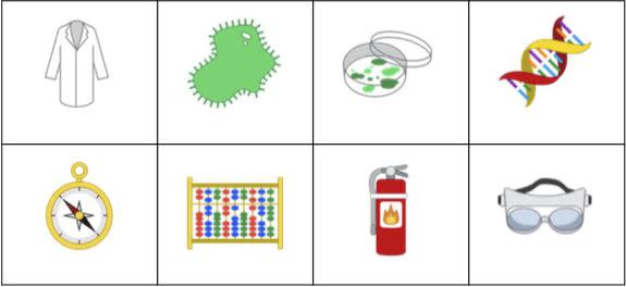 Eight of nine proposed science emoji.