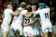 Rugby Union - Rugby Test - England v Australia's Wallabies - Melbourne, Australia - 18/06/16. England players celebrate after scoring a try during the second half against Australia. REUTERS/Brandon Malone