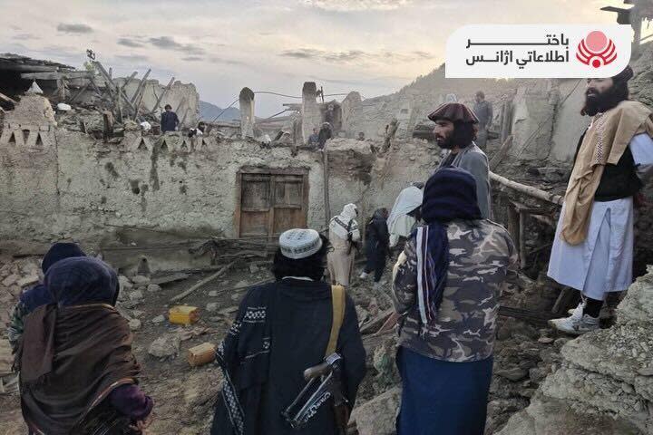 Taliban officials and residents survey the damage to homes in Afghanistan's eastern Paktika province after a major earthquake struck on June 22, 2022, in an image from Afghanistan's state-run Bakhtar News Agency. / Credit: Bakhtar News Agency