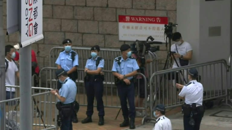 Images outside court as Hong Kong's first 'national security' trial to begin