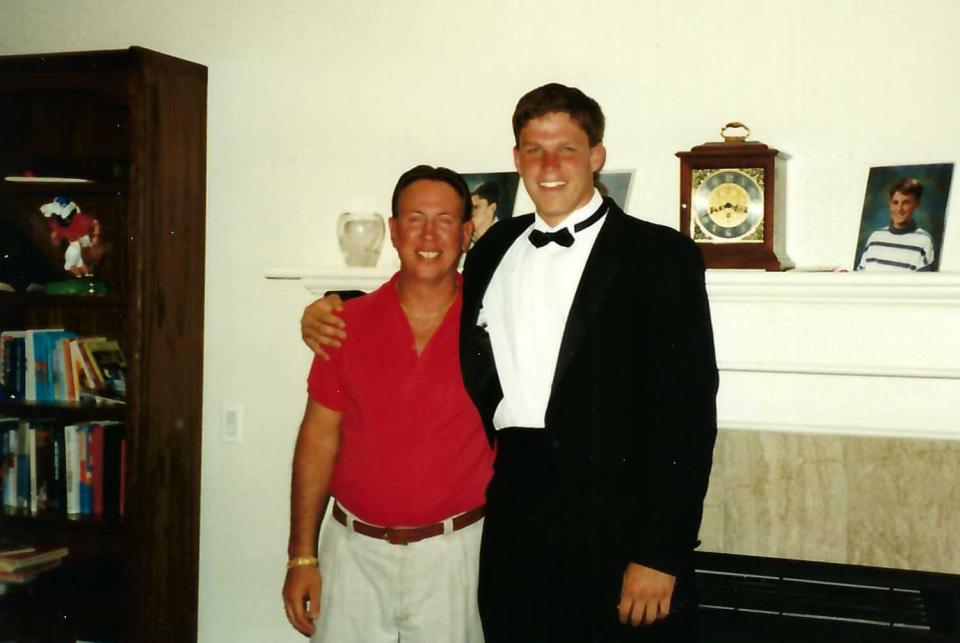 Tony Boselli, right, with his dad, Tony Sr., before his junior prom at Fairview High School in Boulder, Colorado.