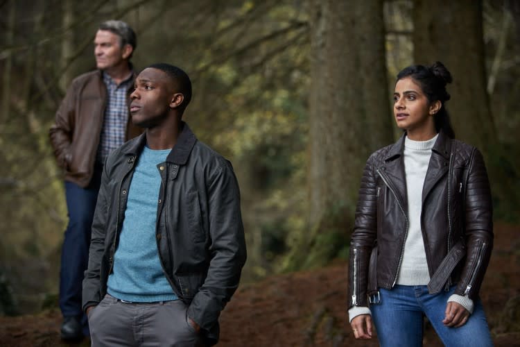 Bradley Walsh, Tosin Cole and Mandip Gill in Doctor Who: It Takes You Away (BBC)