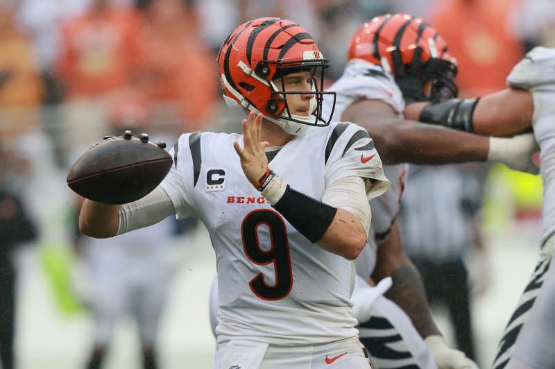 Cincinnati Bengals quarterback Joe Burrow threw for 222 yards and two scores in a loss to the Baltimore Ravens on Sunday in Cincinnati. File Photo by Aaron Josefczyk/UPI