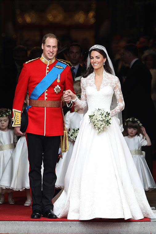 <p>Kate Middleton wore a breathtaking Sarah Burton by Alexander McQueen dress at her wedding to Prince William in 2011.</p>