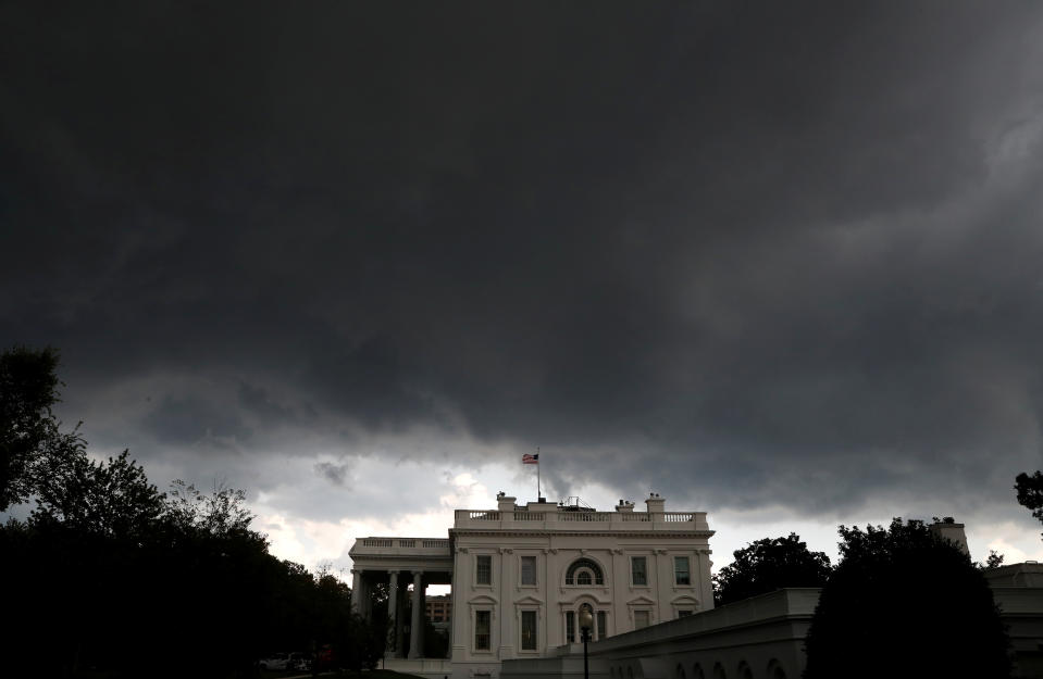 Storm clouds gather over the White House in Washington, D.C., U.S. August 13, 2018. REUTERS/Leah Millis